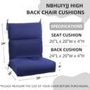 High Back Chair Cushion, 44" x 20" UV Resistant & Water-Repellent Patio Furniture Chair Pads with Non-Slip Ties for Rocking Chairs, Adirondack, Dinning Chairs, Dark Blue, 2Pcs