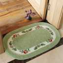 Pretty Floral Rural Style Rug, Soft Non-Slip Embroidered Oval Doormat Floor Mat Bath Mat, Bathroom Shower Rug Bedroom Living Room Carpet (19.7x31.5inches, Green)