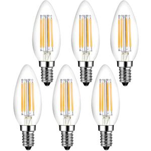 E14 LED Bulb Dimmable 40W Equivalent 3000K Soft White, E14 European Candelabra Base Light Bulbs, Clear Glass Torpedo Shape, 6 Pack