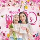 Happy Mother's Day Backdrop Pink Flowers Glitter Mother's Day Photography Background Mom's Birthday Banner for Women Party Decorations Photo Props (Rose, 82x59 inch (7x5FT))
