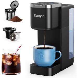 Single Serve Coffee Maker, Iced and Hot Coffee Machine for K Cup & Grounds, Compact Design, 40oz Removable Water Reservoir, 6 to 24 Oz Brew Sizes, Fits 7.3" Travel Mug, Black