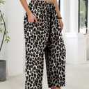 Sampeel Women's Leopard Print Wide Leg Pants Capri Barrel Cute Summer Beach Pants Palazzo High Waist Trousers Pockets Vacation Outfits Business Casual Y2K Clothes Fashion Clothing S