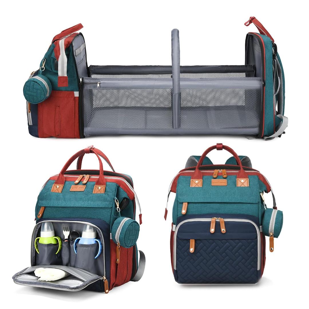 Jeryswet Baby Diaper Bags with Changing Station, Waterproof Large Capacity Diaper Bag Backpack for Moms Dads with USB Charging Port and Stroller Straps, Baby Shower Gifts, RGB (Green-blue-red)