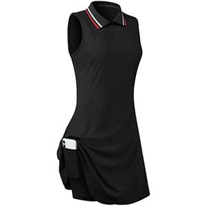 FREEYE Womens Sleeveless Golf Tennis Dresses with Inner Shorts＆Pockets for Workout Exercise, M