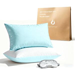 Cooling Pillow Cases Queen Size 2Pc, Qmax >=4.5, Cooling Pillowcases for Hot Sleepers, Cool Pillow Covers with Envelope Closure, Gifts,Light Blue & Light Grey, 20x30 Inches