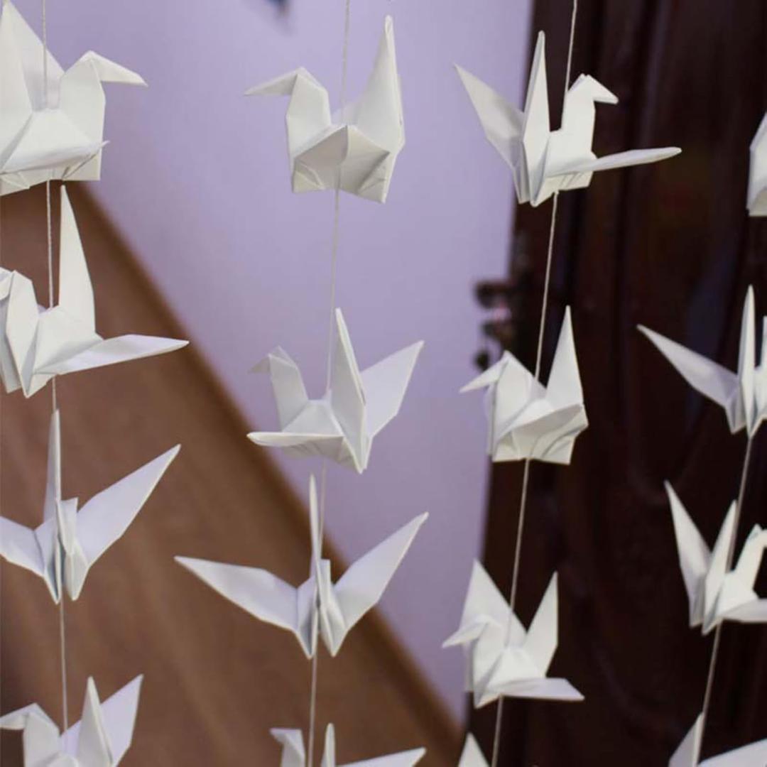 Paper Crane Hanging Garlands(3stringsX 5.2ft), Origami Birds Streamers for Bridal Shower, Baby Shower Birthday Party Supplies (White)