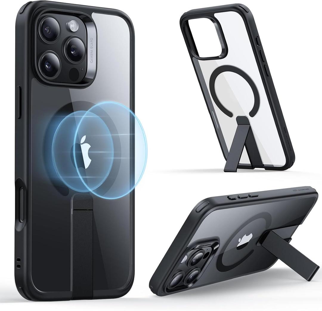 ESR for iPhone 16 Pro Max Case with Kickstand, Compatible with MagSafe, Magnetic Case for iPhone 16 Pro Max, Fully Adjustable Flickstand, Military-Grade Shockproof Case, Boost Series, Clear Black (Magsafe Clear Black)