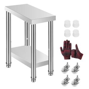 Stainless Steel Work Table 24x12x31 Inch with 4 Wheels Heavy Duty Food Prep Worktable with Adjustable Undershelf for Commercial Kitchen Restaurant, Hotel and Garage