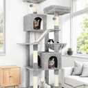 Globlazer 74in Heavy Duty Cat Tree for Large Indoor Cats, Multi-Level Cat Tower with Scratching Post, Cat Condos with Climbing Ladder, Hammock, Extra Large Top Perches, Pet Bed, F74D, Light Grey
