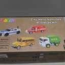 JOYIN 4 Pcs 7" Long Vehicle Toy Set, Toddlers Cars with Lights and Siren Sound, Including Play Police Car, School Bus, Garbage Truck, Ambulance, Birthday Party Gifts Toys for Boys 3-5