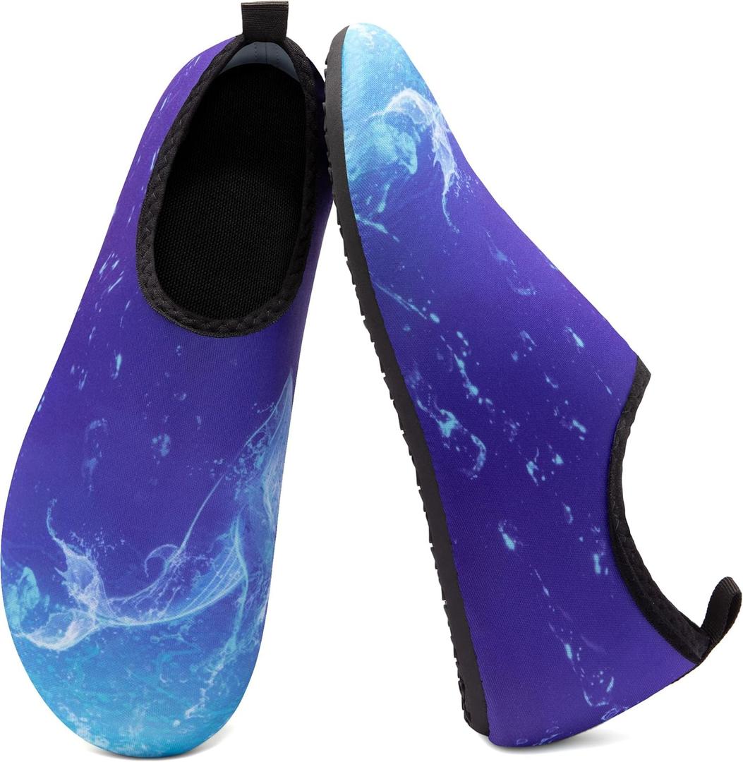 Metog Men Women Water Shoes Quick-Dry Aqua Socks Barefoot Slip-on for Beach Swim Sport Surf Yoga Exercise (8-8.5 Women/7-7.5 Men, Blue Whale)