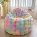 LIFEREVO Fluffy Faux Rabbit Fur Bean Bag Cover (No Filler), Soft Fuzzy Stuffed Animal Storage Bubble Waffle Bean Bag Chair for Plush Toys, Comfy Shaggy Furry Beanbag Cover Kids Girls Adults, Rainbow (Large(38"x38"x40"))