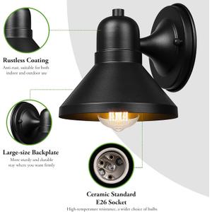 Brightever Outdoor Lanterns, 1-Pack Exterior Light Fixtures, Waterproof Anti-Rust Black Wall Mount Lights, Small E26 Socket Outside Lights for House, Front Porch, Playhouse, Garage