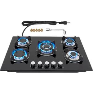 Gas Cooktop 30in, Countertop Gas Stove 5 Burners Tempered Glass Stove Top, NG/LPG Convertible,Default for Propane Gas for RVs Stove, Home (30Inch - 5 Burner)