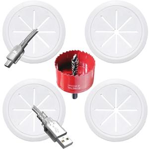 TV Cord Hider for Wall Mounted TV, 2-3/8"(60mm Hole) Wire Hider in Wall Cable Management Kit, Includes 4 Pass Throughs and 1 Hole Saw Drill Attachment Easy to Install