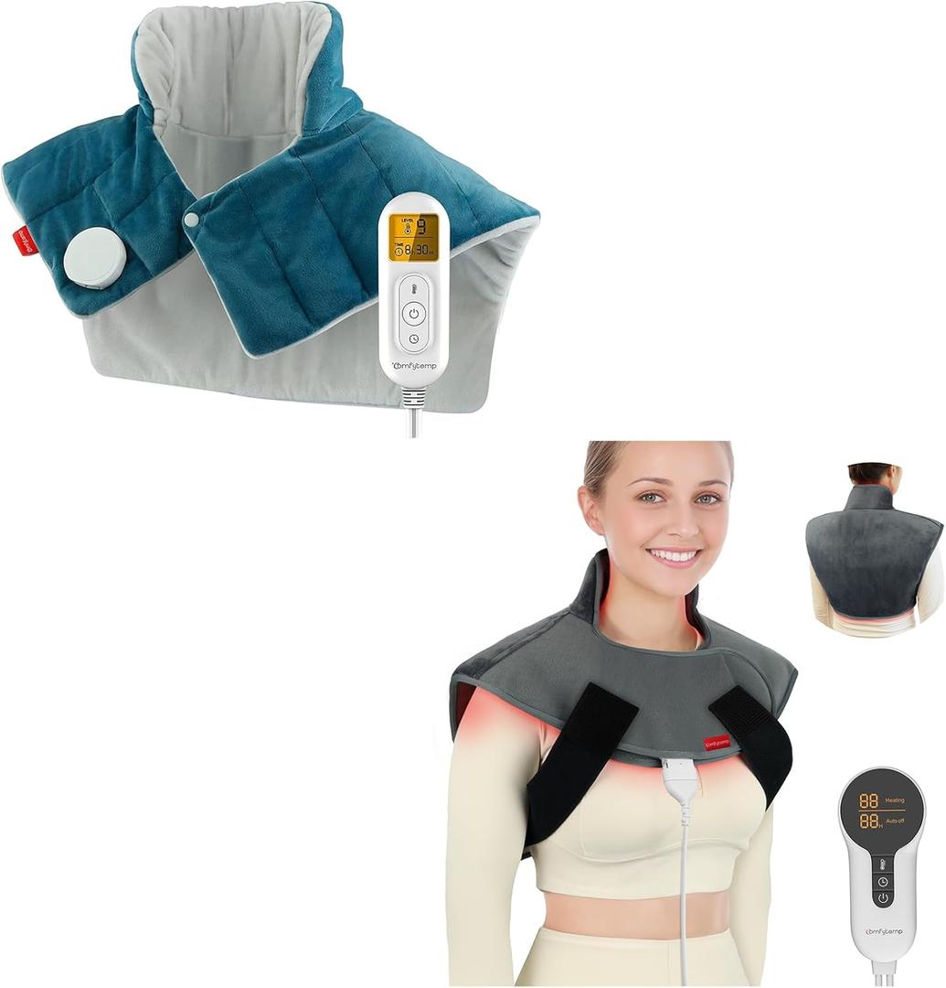 Comfytemp Wearable Far Infrared Heating Pad and 2.6lb Heating Pad for Neck and Shoulders, 9 Heat Settings, 11 Auto-Off