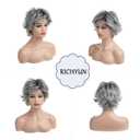 Short Grey Curly Layered Wig for Women Ombre Silver Grey Short Fluffy Synthetic Hair Wigs With Bangs