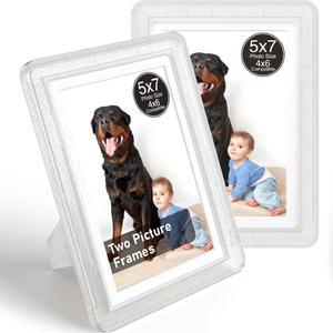 Crystal 5x7 Picture Frame,2 Pack, Fits 5x7 Photo or 4x6 with Mat, Acrylic Front & Durable ABS Frame, Shatterproof UV-Resistant Tabletop Display, Vertical/Horizontal Home Décor Frame