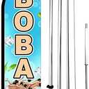 4 Less Co Boba Drinks Windless Feather Swooper Flag Banner Sign 15 Ft Tall Large Pole Kit bq-h