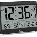 WallarGe Atomic Digital Wall Clock Battery Operated, Self-Setting, Large Display with Temperature, Date, Day of The Week, Silent Wall Mount Digital Clock, 4 Time Zones, DST