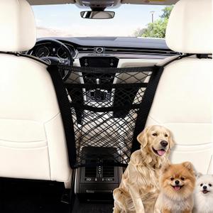 Dog Net for Car, Dog Barrier for SUV Black 3-Layer Four-Sided Stretchable Dog Net for Car, Back Seat with Storage Mesh Easy Install, Pets Fits Most Cars & SUV