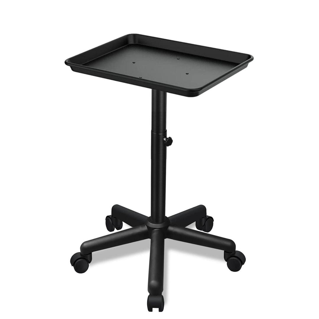 Salon Tray on Wheels, Salon Rolling Tray with Adjustable Height, Black Salon Tray, Salon Color Tray Ideal Use As Metal Mayo Stand Tray, Tattoo Tray, Medical Tray