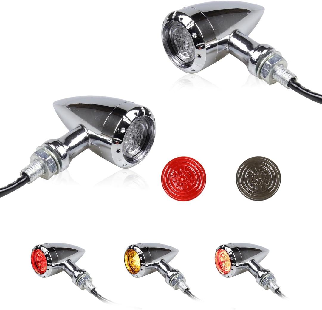 Universal Motorcycle Bullet Rear LED Turn Signals 12V Chrome Brake Tail Lights Running Lights for Harley Sportster Iron 1200 Softail Yamaha Victory Kawasaki Chopper Bobber