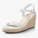 Ankis Platform Wedge Sandals for Women, Black Brown White Nude Espadrille Womens Wedge Sandals Comfortable Open Toe Ankle Strap High Heel Wedges for Women Dressy Summer -3.4Inch White  7,5