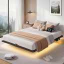 Floating Bed Frame Queen Size, 10" Comfort Height, 4-Side Underbed RGB LED Lights & Charging Station, Metal Platform Bed No Box Spring Needed, Noise-Free, Sturdy 1000lbs Support for Bedroom