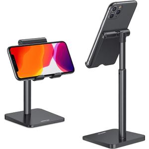 OMOTON Cell Phone Stand, Adjustable Angle Height Desk Phone Dock Holder for iPhone Air /17/17 Pro/XS Max/XR, Samsung Galaxy S20 / S10 / S9 / S8 and Other Phones (3.5-7.0Inch), Black