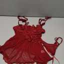 Sexy Open Front V Neck Ruffle Sheer Mesh Lace Wireless Babydoll Lingerie Dress with Thong (Small, Wine Red)