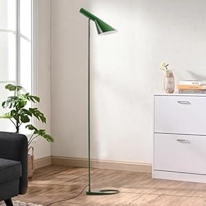 LUSTORM 1 Tall Standing Floor Lamp for Living Room Modern Metal Stand Lights for Office Corner Lamps LED Black Floor Lamp with Adjustable Head E26 Socket for Bedroom Bedside Reading (Dark Green)