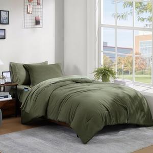 WRENSONGE Twin/Twin XL Comforter Set - 1 Piece Olive Green Comforter Prewashed Soft Lightweight for All Seasons,Fluffy Down Alternative Twin XL Comforter with 2 Pillow Shams