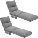 Kigley 2 Pcs Chaise Lounge Cushions, 78 x 22 x 4.7 Inch Outdoor Lounge Chair Cushions with Pocket, Thick Tufted Patio Recliner Replacement with Ties, Fade Resistant for Pool Furniture (Light Gray)
