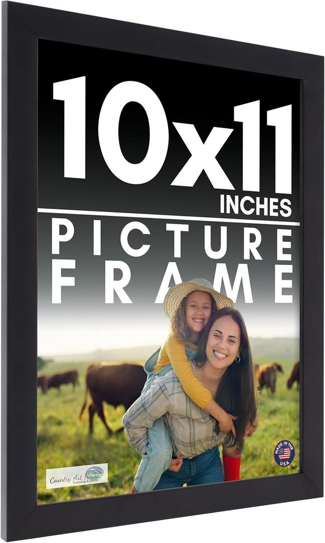 10x11 Frame Black Picture Frame  Complete Modern Photo Frame Includes UV Acrylic Shatter Guard Front, Acid Free Foam Backing Board, Hanging Hardware Wood Wall Frames for Family Photos  no Mat