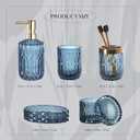 EMPO 6PCS Bathroom Clear Glass Accessories Set (Lotion Soap Dispenser, Soap Dish, Toothbrush Holder, Tumbler, Cotton Swab Jar), Contemporary Modern Decor Crystal Vintage Gift (6pcs Blue)