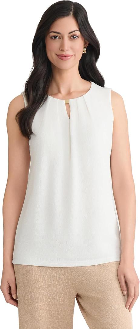 Kasper Women's Shimmer Knit Pleat Neck Top, X