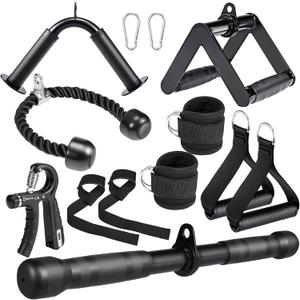 10-in-1 Cable Machine Attachments Set for Gym - Includes Tricep Rope, V-Bar, Straight Bar, D-Handle, Ankle/Wrist Straps, Storage Bag - Compatible with LAT Pulldown & Home Gym Cable Machines