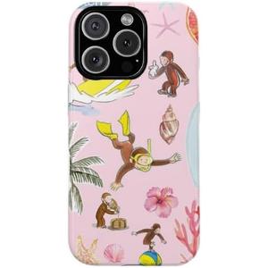 Tropical Splash Curious Monkey George Phone Case Compatible with iPhone 15ProMax, Protective Hybrid 2-Layer Hard Shell, Cute Monkey Tough Case Gift for Women Men Girl Boy