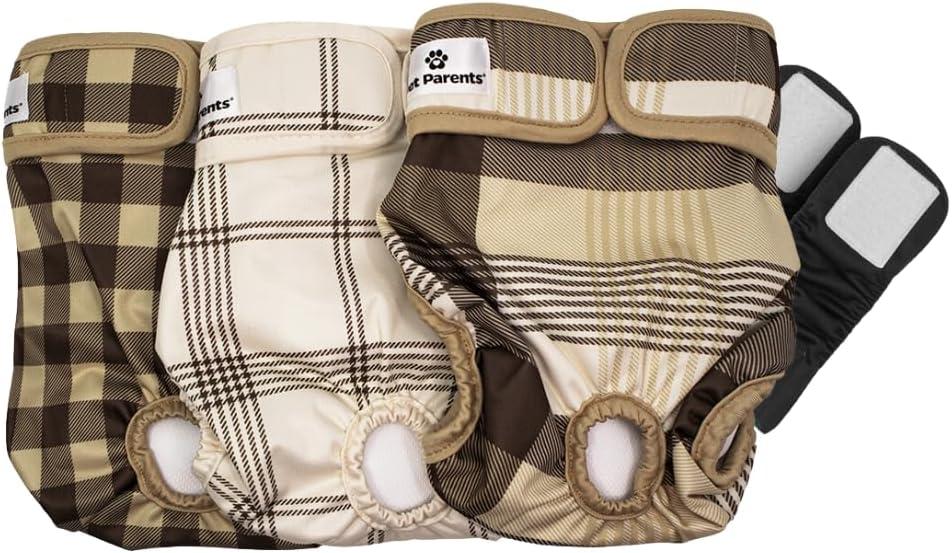 Pet Parents Washable Dog Diapers (3pack) + Extendrs of Durable Doggie Diapers, Premium Dog Diapers Female & Male (X-Small, Oxford)