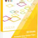QYH Printable Vinyl Sticker Paper for Inkjet Printer Clear Labels 50 Sheets Transparent Quickly Dry Non Waterproof Transparency Glossy 8.5 x 11 Decal Paper Tear & Scratch Resistant