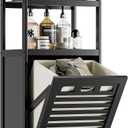 HITNET Tilt Out Laundry Hamper, Bamboo Bathroom Cabinet with Pull Out Removable Bag and 3 Tier Storage Shelves, 10 Gal Clothes Basket with Metal Handle, Black, 40 cm x 119 cm x 30 cm