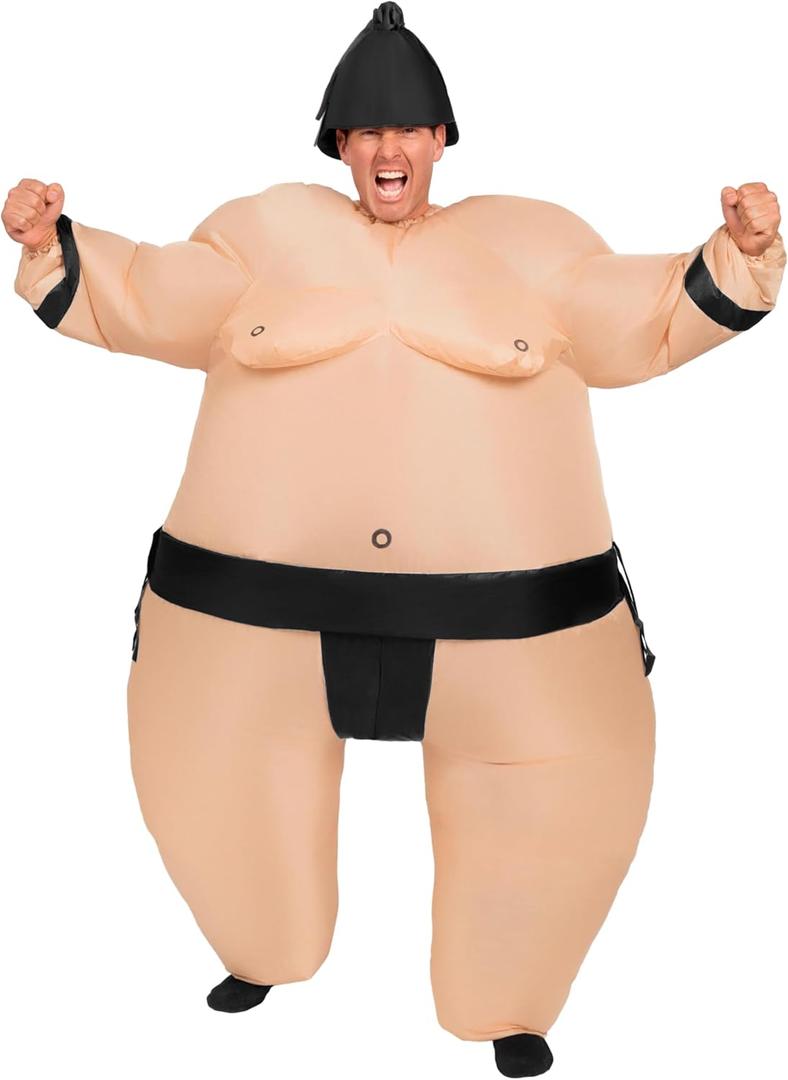 Spooktacular Creations Sumo Inflatable Costume for Adult, Funny Air Blow Up Costumes, Full-Body Sumo Costume (Black) 