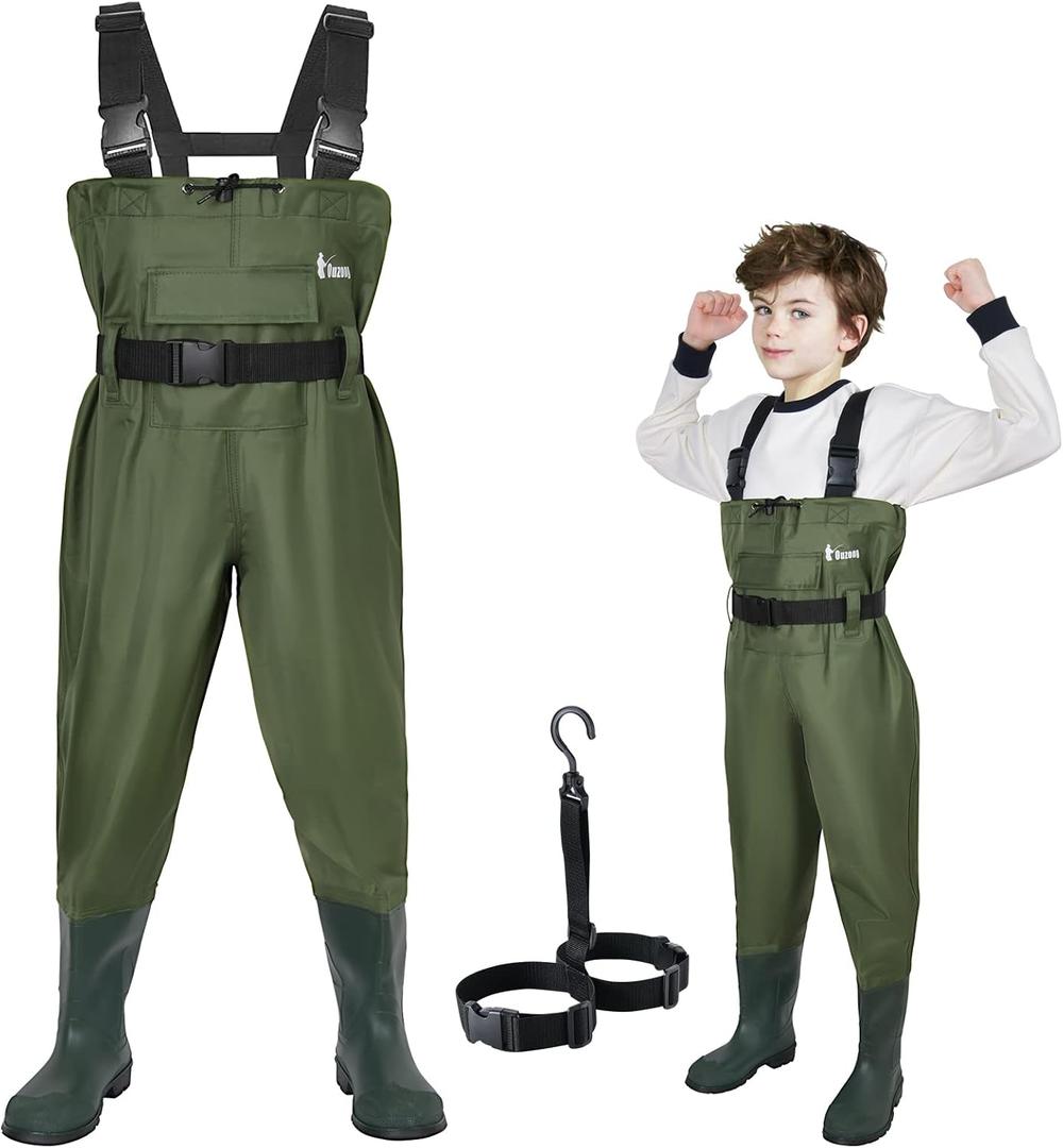 Kids Chest Waders for Toddler Children Waterproof Youth Fishing Waders for Boys Girls Hunting Waders with Insulated Boots (6/7T, Green)