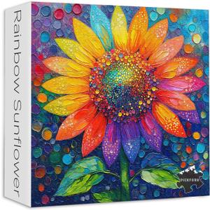 PICKFORU Sunflower Puzzles for Adults 1000 Pieces, Impossible Rainbow Flower Jigsaw Puzzles, Colorful Gradient Plant Puzzle 1000 Pieces as Wall Art Decor