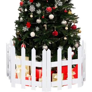 16" Extra Tall Christmas Tree Fence,6PCS Heavy Duty Wooden Baby Gate Around Christmas Tree Gate,Thickened White Picket Fence Barrier for Dogs,Cats&Kids,Tree Fence Border Decoration