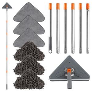 ZYHZYHA Wall Cleaner Mop with Adjustable 67" Long Handle, Sturdy Wall Washer Cleaner Tool for Walls/Ceiling Fans/Dust/Floors/Window, 360°Ceiling Cleaner Tool Duster with Squeegee 6 Replacement Pads