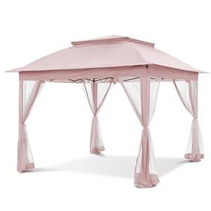 COOS BAY 11x11 Pop-Up Instant Gazebo Tent with Mosquito Netting Outdoor Canopy Shelter with 121 Square Feet of Shade (Pink)