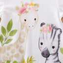 Cute Giraffe + Zebra With Floral Print Long Sleeve Baby Girl Clothes White Jumpsuit For Baby One-Piece Romper (White)