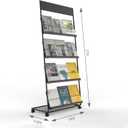 TONGMO Magazine Rack: Floor-Standing 4-Layer with Wheels, Brochure Display Stand, High-hardness metal for Exhibitions, Office, and Any Organization Requiring Information Display(Black)